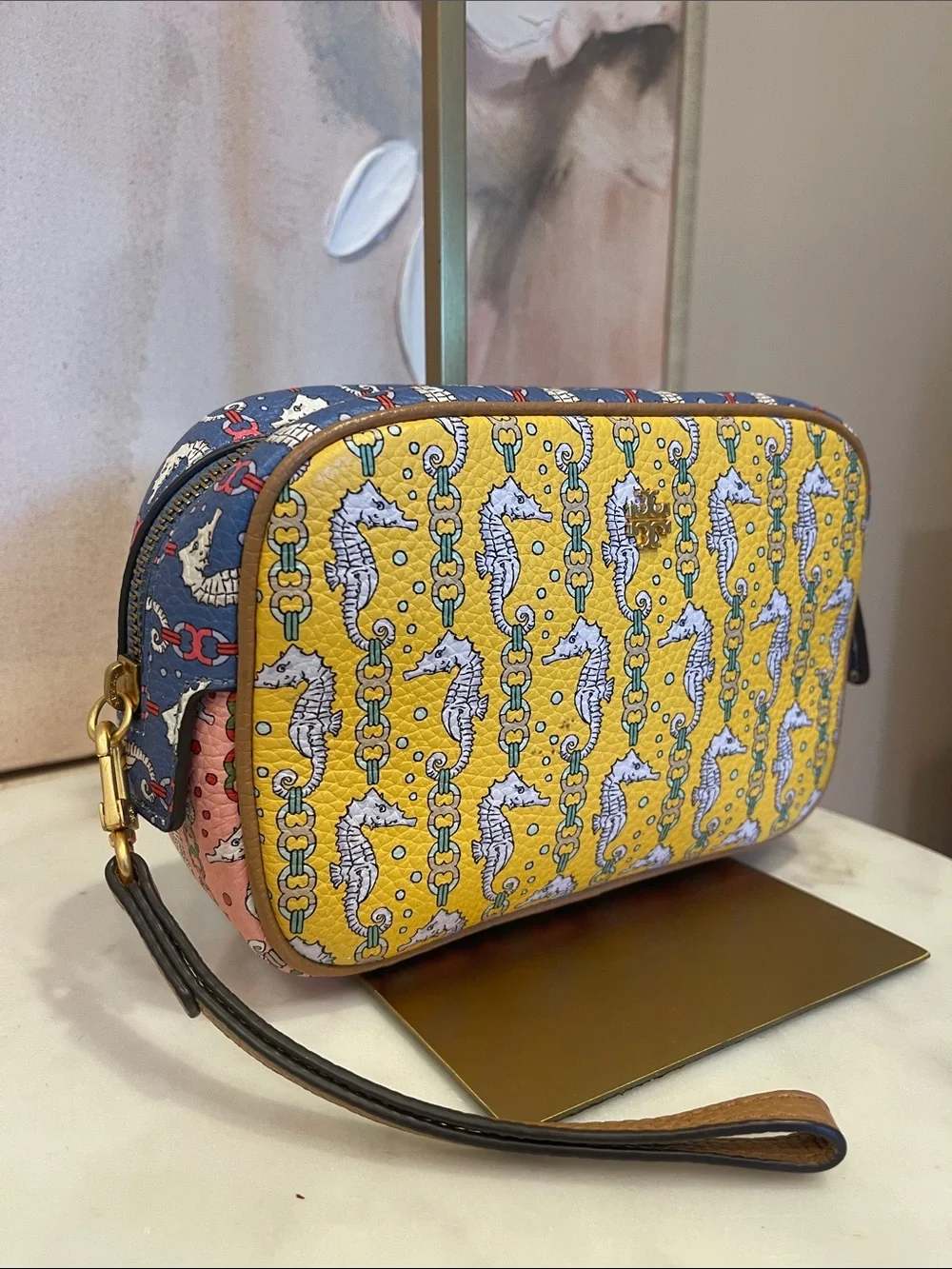 Tory Burch Yellow Seahorse Print Clutch with Wristlet